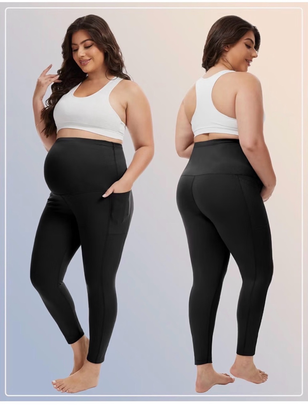 Happy Angel Plus Size Maternity High-Waist Black Leggings with Side Pockets